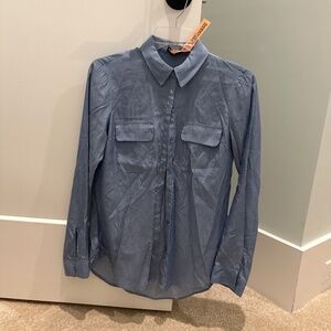Express soft dress shirt, size, extra small women’s light, blue and polkadot